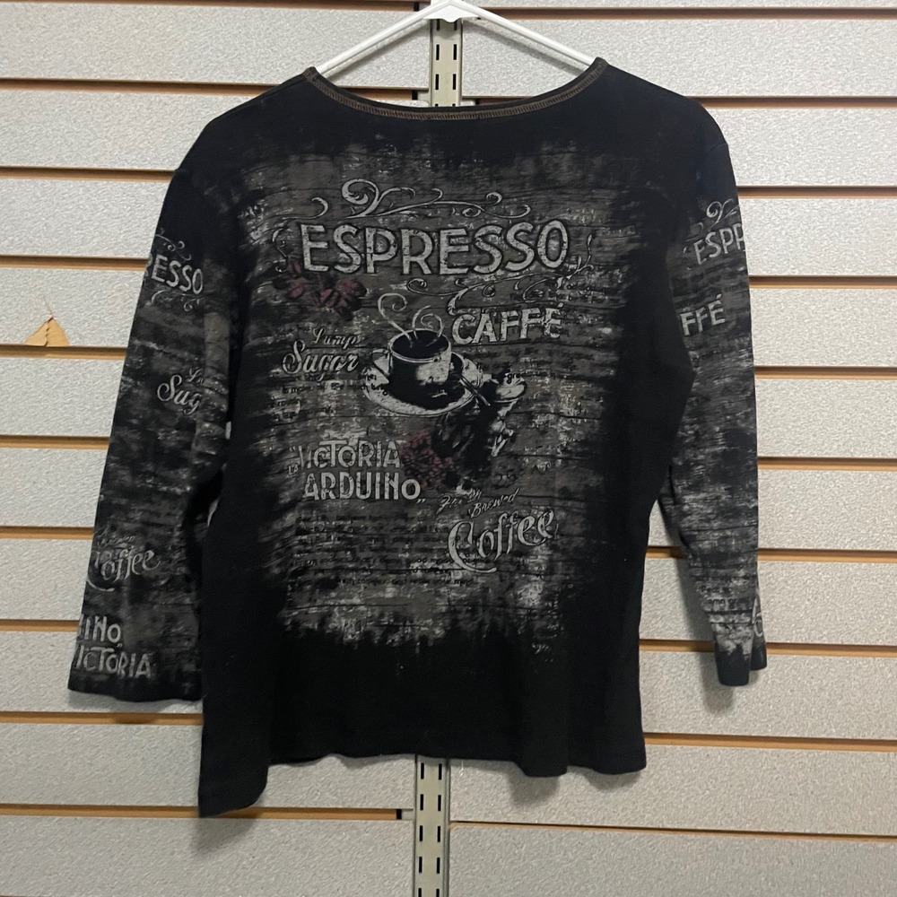 Cactus Espresso Caffe Graphic T-Shirt Women's Long Sleeve Size‎ XL Rhinesones